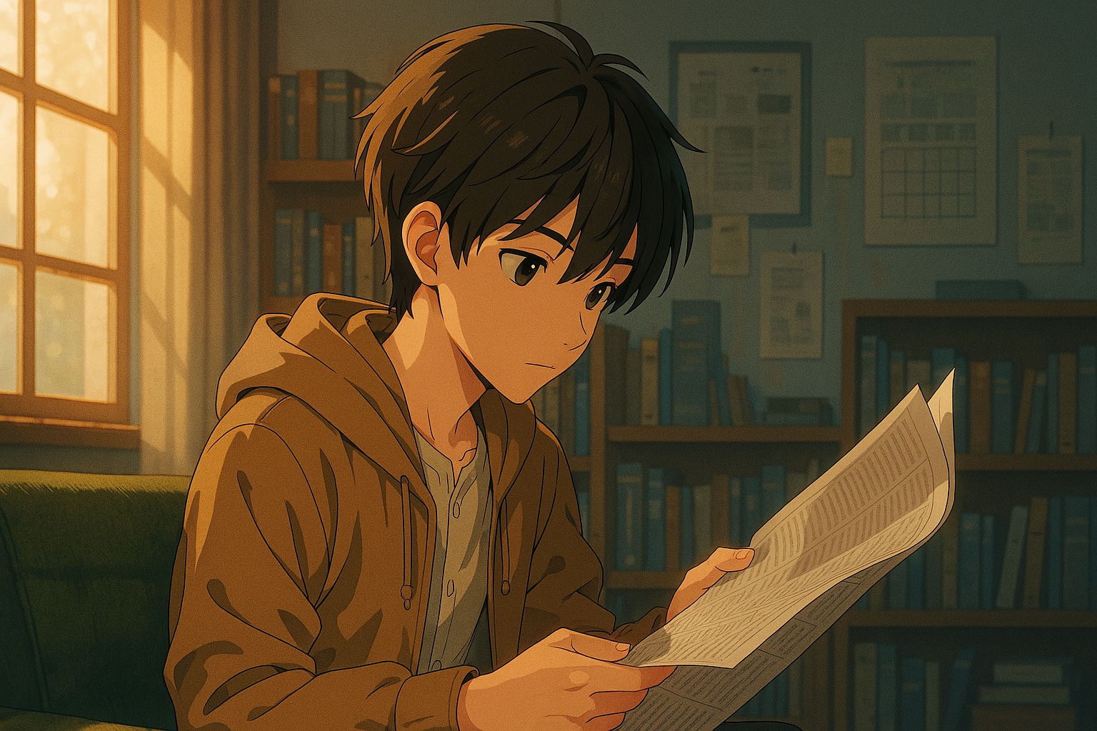 新聞を読みながら学ぶ中学生